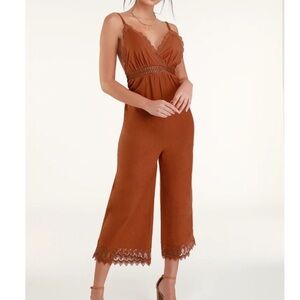 Billabong Lace And Lies Terra Cotta Crochet Lace Cropped Jumpsuit NEW
